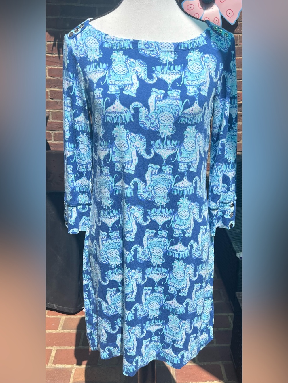 Lilly Pulitzer Sophie Dress Sz M Joy Ride Blue Elephant Resort Vacation Coastal
